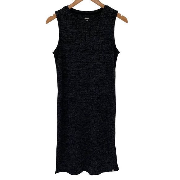 Roots Sleeveless Ribbed Knit Sheath Dress Knee Length Women Small Black Gray - Picture 1 of 9